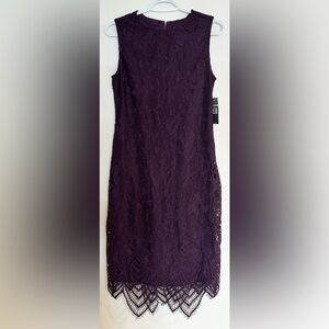 NWT Sharagano Lace Bodycon Dress in Deep Plum